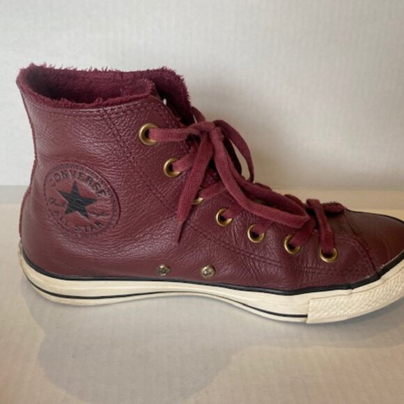 Converse All Star Leather High Top Burgandy Womens Size 7.5 - Picture 3 of 12